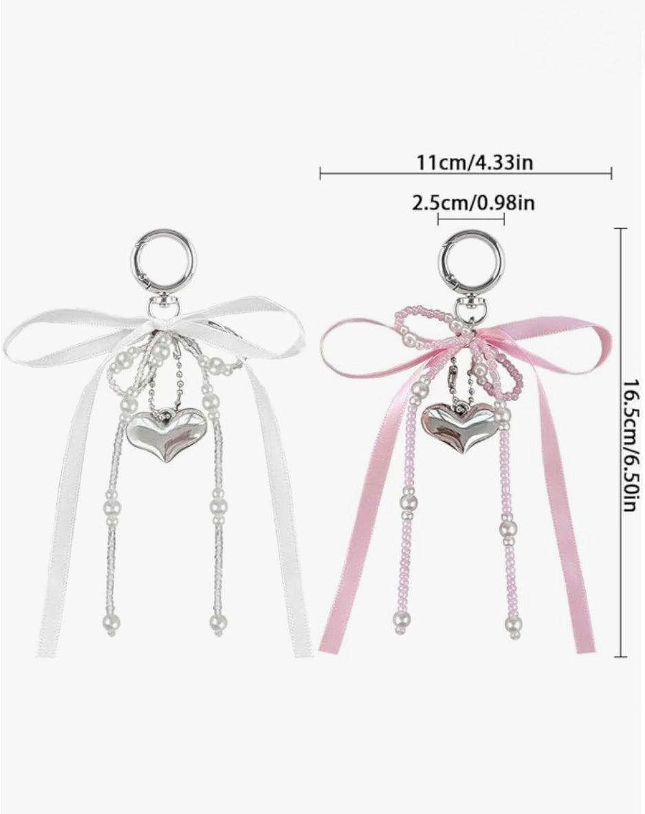 Pearl Bow Heart Pendant keychains/charms