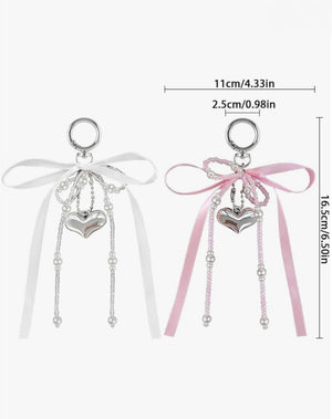 Pearl Bow Heart Pendant keychains/charms