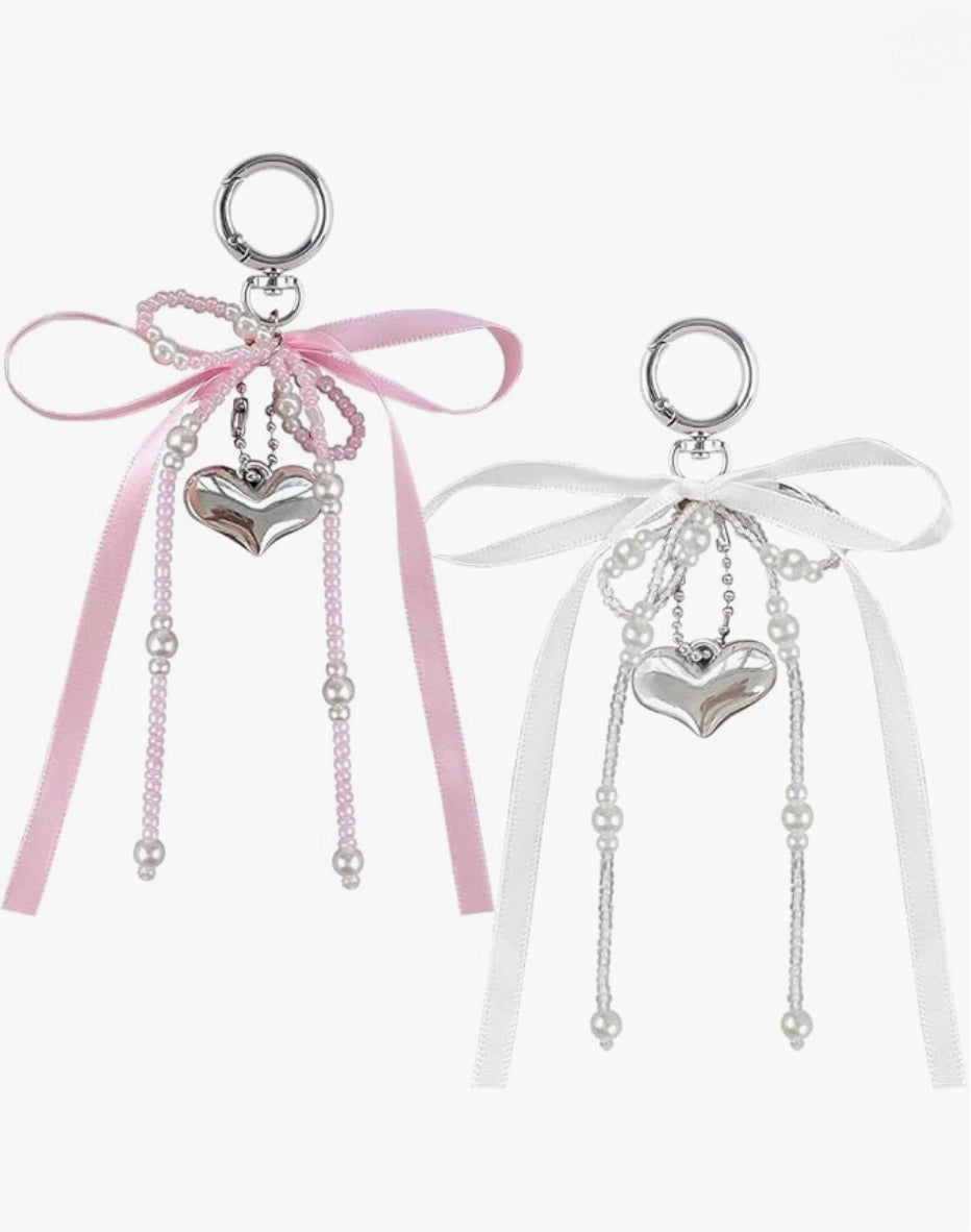 Pearl Bow Heart Pendant keychains/charms